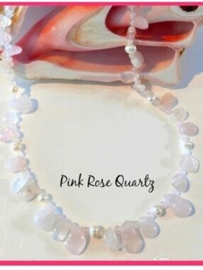 Light Pink Rose Quartz and Pearl Necklace, Gemstone Silver Chain